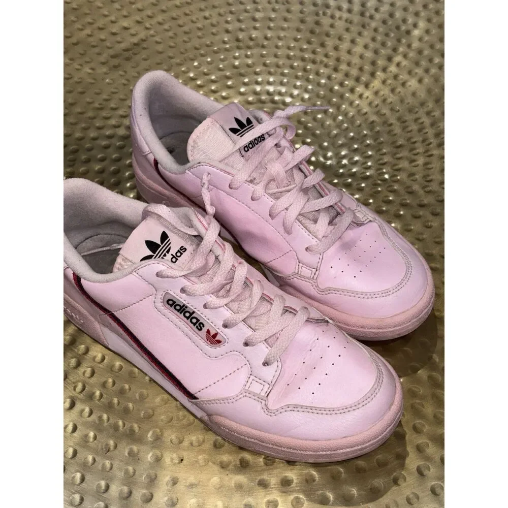 Womens adidas Continental 80 Pink Leather Low Top Sneakers Black Red Stripe Sz 5